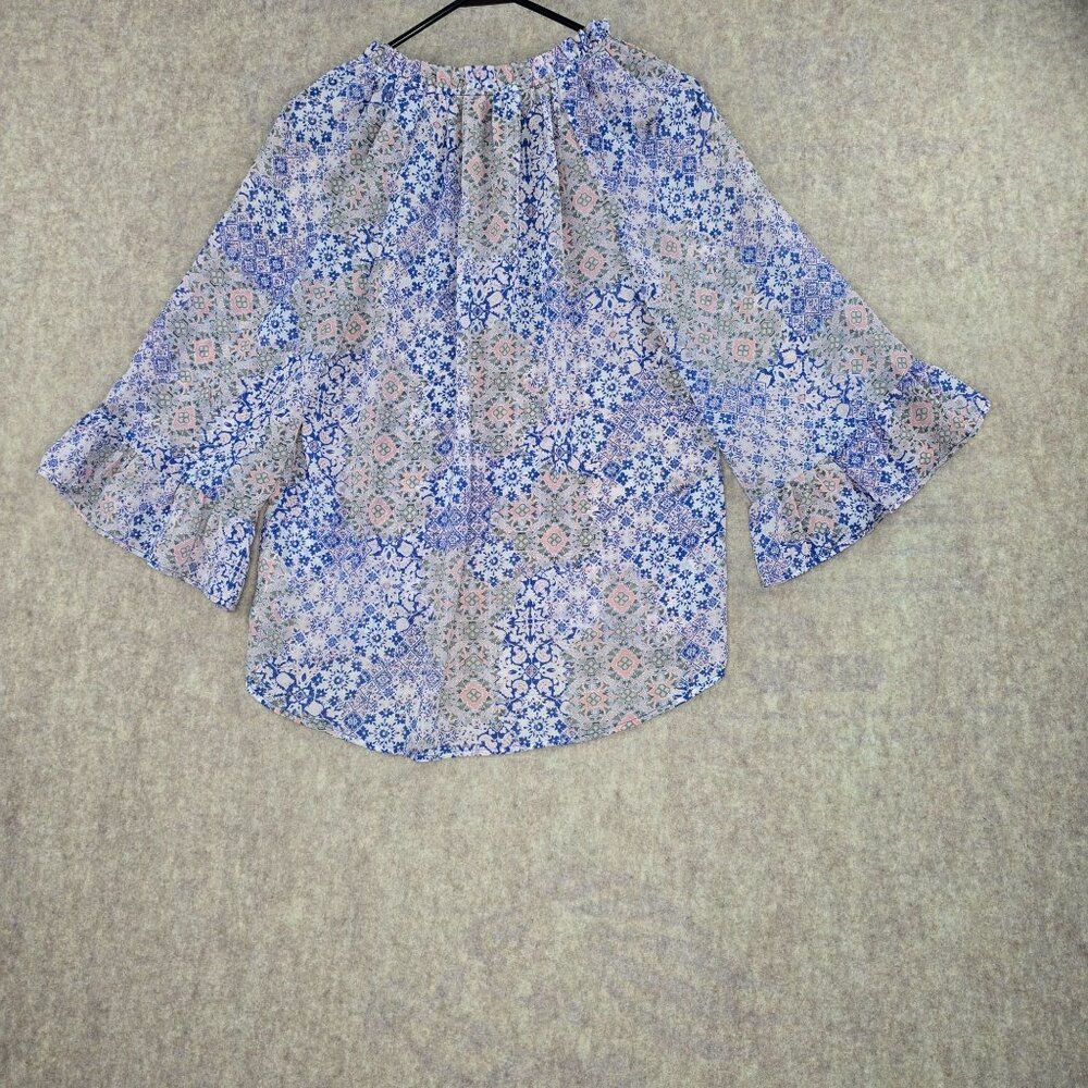 Forever 21 Womens Floral Bell Sleeve Blouse Size S Multicolor Polyester - Picture 2 of 5